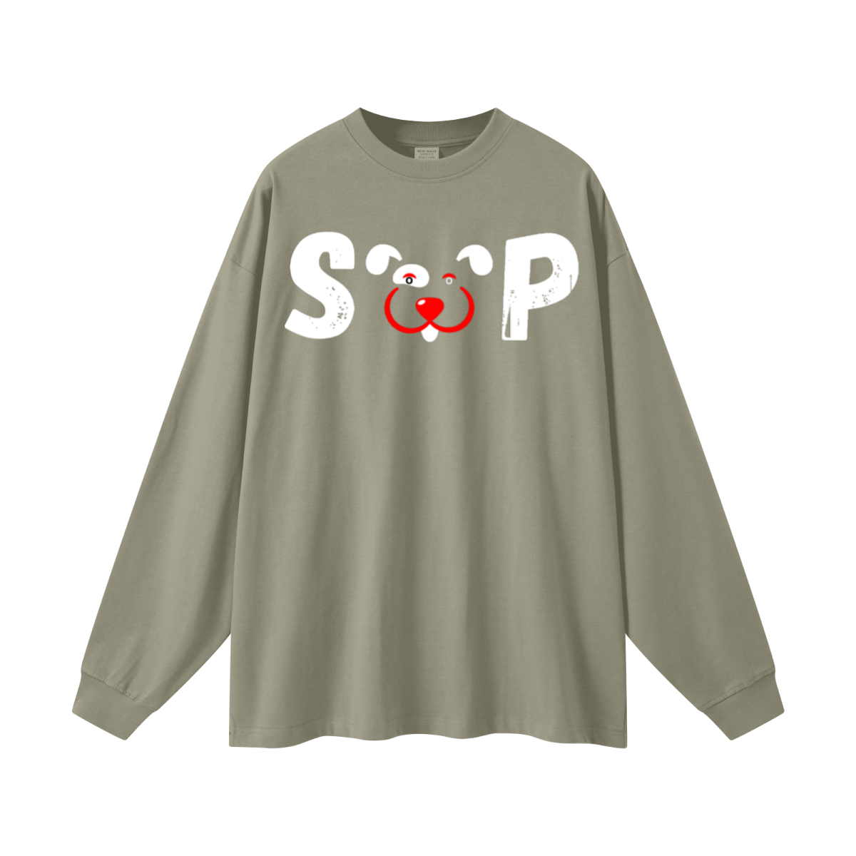 305GSM Unisex Premium Heavyweight Double-Yarn Plain Fabric Earth-Tone Basic Layering Long sleeve Grey Green