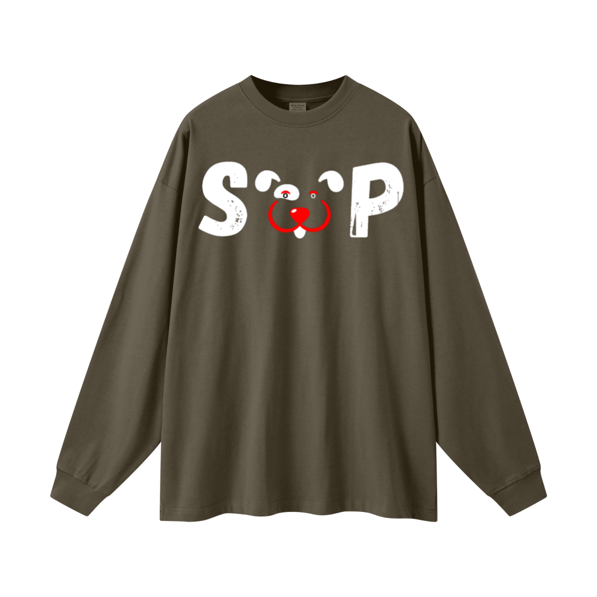 305GSM Unisex Premium Heavyweight Double-Yarn Plain Fabric Earth-Tone Basic Layering Long sleeve Brown
