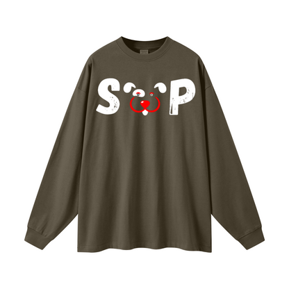 305GSM Unisex Premium Heavyweight Double-Yarn Plain Fabric Earth-Tone Basic Layering Long sleeve Brown
