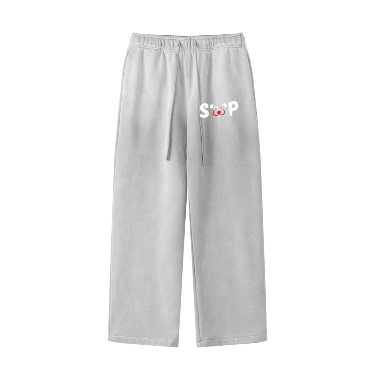360GSM Men's Fleece-Lined PP Spray Straight-Fit Pants Light Grey