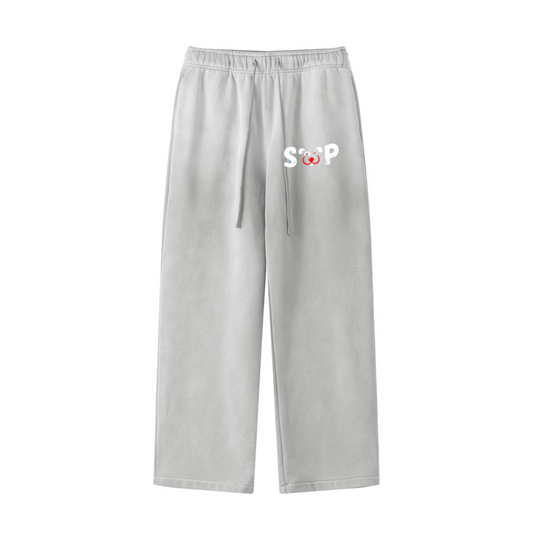 360GSM Men's Fleece-Lined PP Spray Straight-Fit Pants Light Grey
