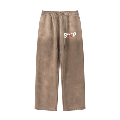 360GSM Men's Fleece-Lined PP Spray Straight-Fit Pants Dark Brown