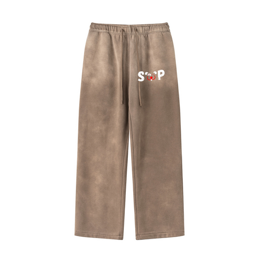 360GSM Men's Fleece-Lined PP Spray Straight-Fit Pants Dark Brown