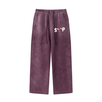 360GSM Men's Fleece-Lined PP Spray Straight-Fit Pants Plum Purple