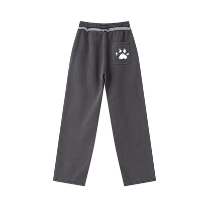 400GSM Men’s Raw-Edge Pigment-Wash Straight-Leg Pants Dark Grey
