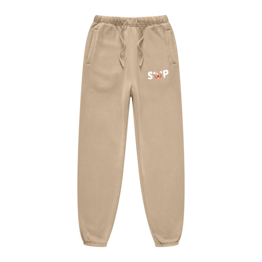400GSM Unisex Heavyweight Snow-Wash Fleece Jogger Pants Khaki
