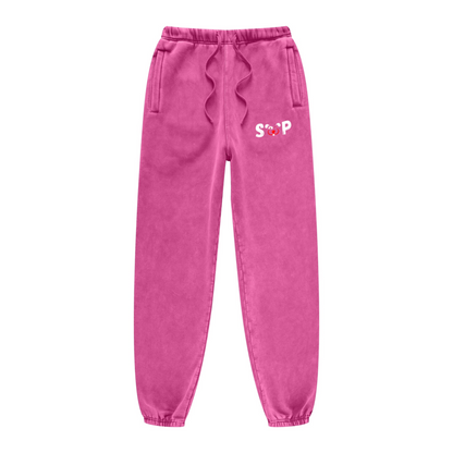 400GSM Unisex Heavyweight Snow-Wash Fleece Jogger Pants Rose Pink