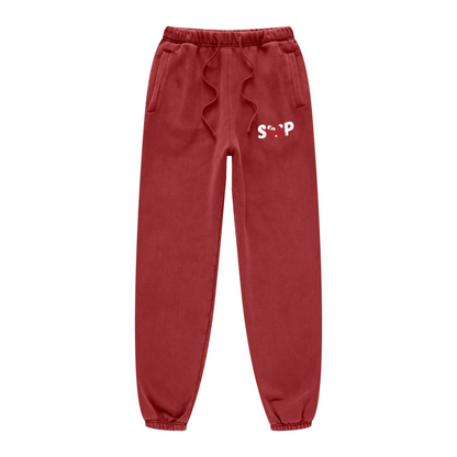 400GSM Unisex Heavyweight Snow-Wash Fleece Jogger Pants Red
