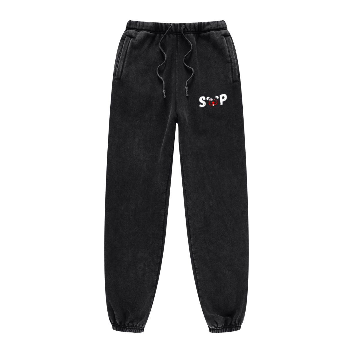 400GSM Unisex Heavyweight Snow-Wash Fleece Jogger Pants Black