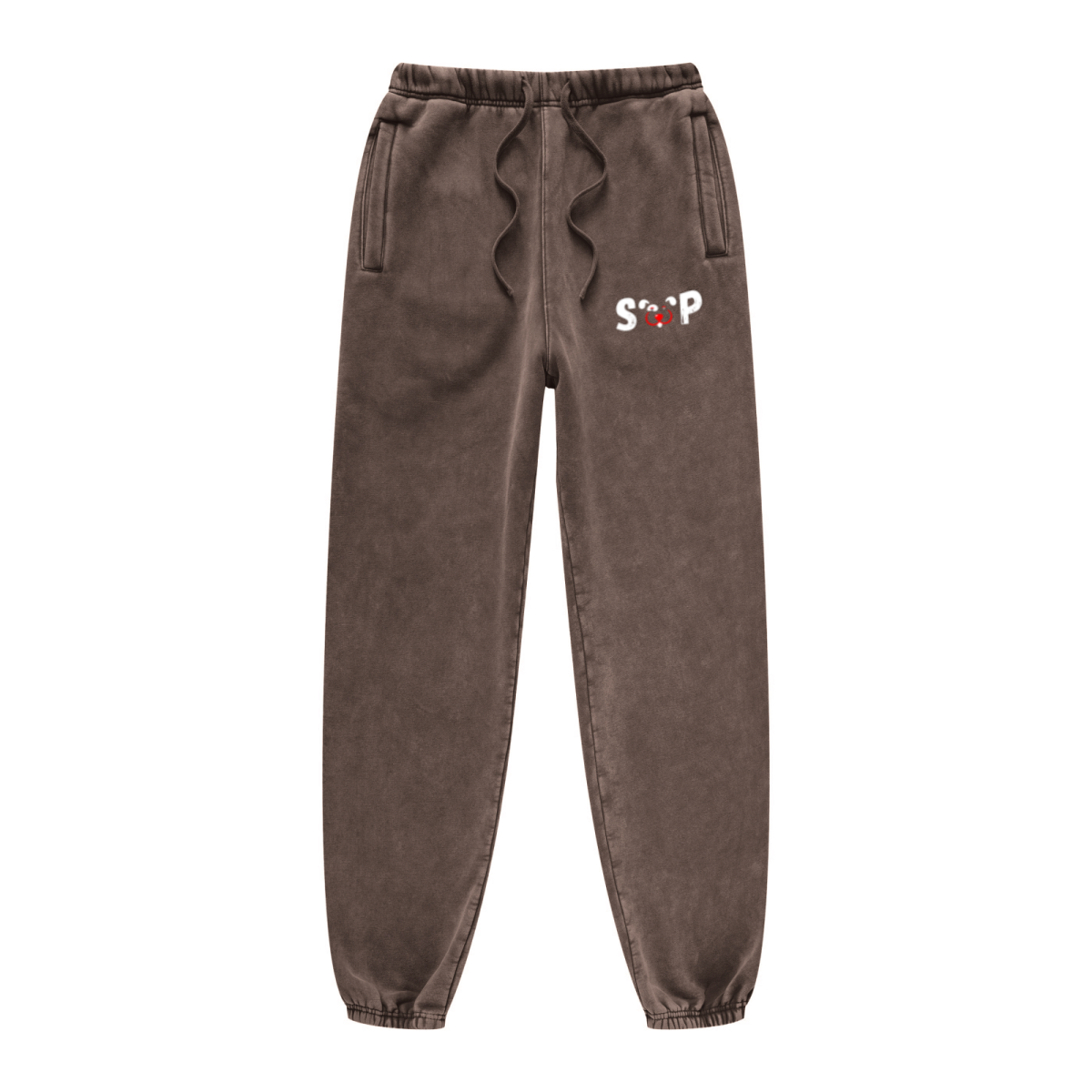 400GSM Unisex Heavyweight Snow-Wash Fleece Jogger Pants Brown
