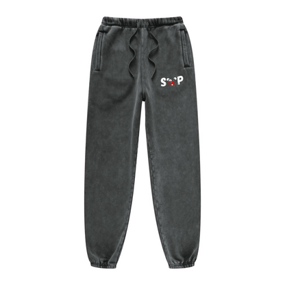 400GSM Unisex Heavyweight Snow-Wash Fleece Jogger Pants Dark Grey
