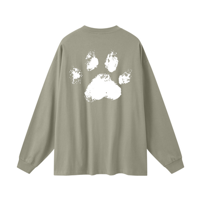 305GSM Unisex Premium Heavyweight Double-Yarn Plain Fabric Earth-Tone Basic Layering Long sleeve Grey Green