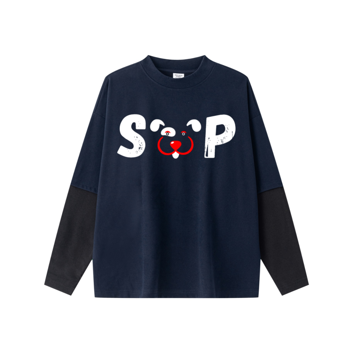 320GSM Unisex Faux Layered Solid Color Base Layer Long-Sleeve Navy Blue/Black