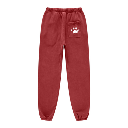 400GSM Unisex Heavyweight Snow-Wash Fleece Jogger Pants Red