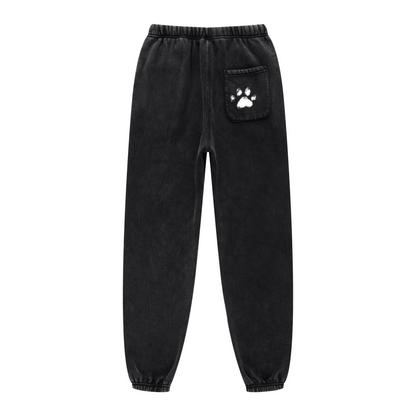 400GSM Unisex Heavyweight Snow-Wash Fleece Jogger Pants Black