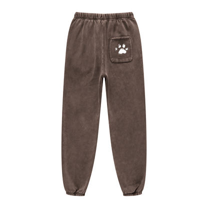 400GSM Unisex Heavyweight Snow-Wash Fleece Jogger Pants Brown