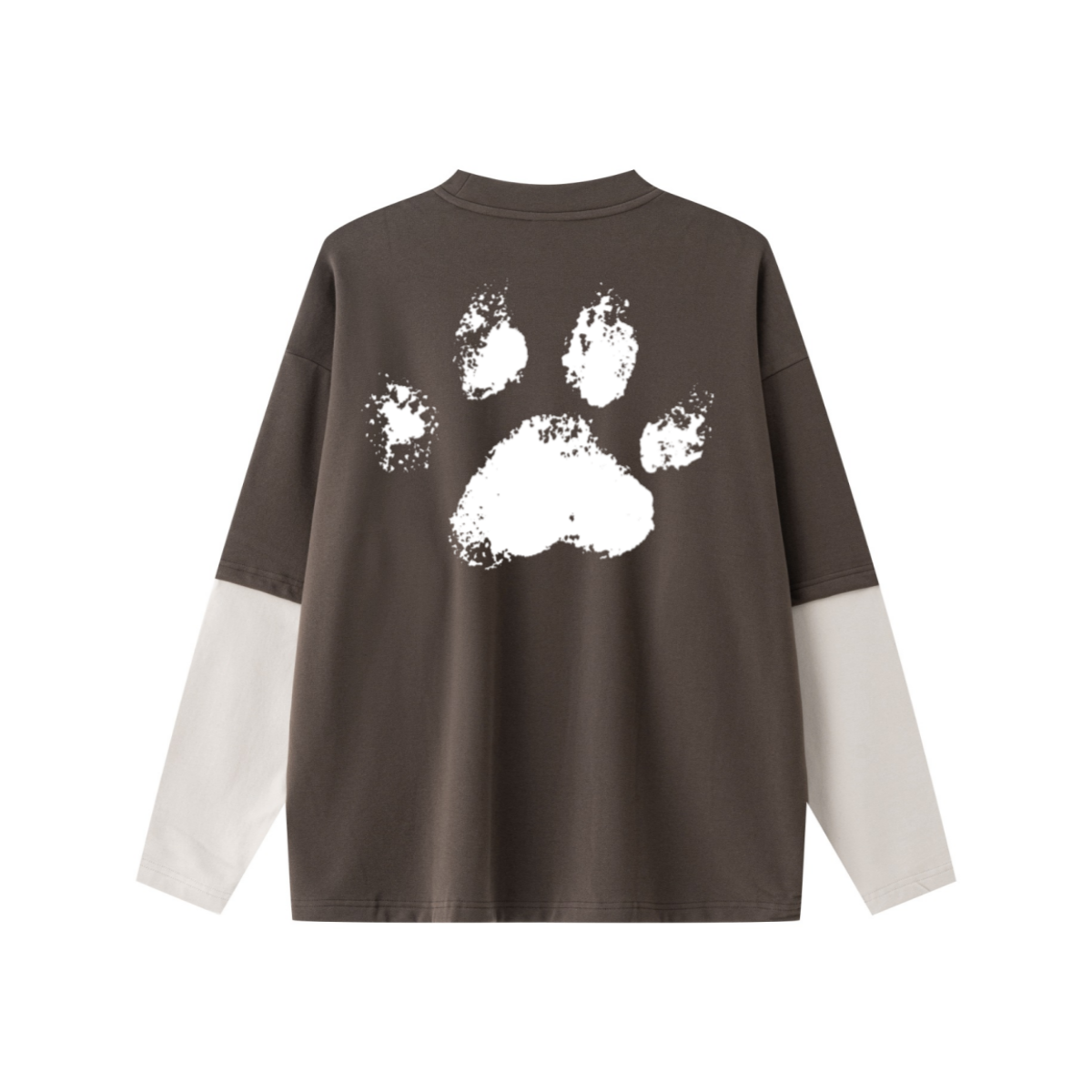 320GSM Unisex Faux Layered Solid Color Base Layer Long-Sleeve Coffee/Grey Apricot