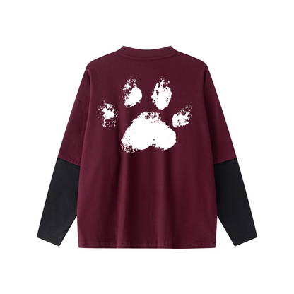 320GSM Unisex Faux Layered Solid Color Base Layer Long-Sleeve Dark Red/Black
