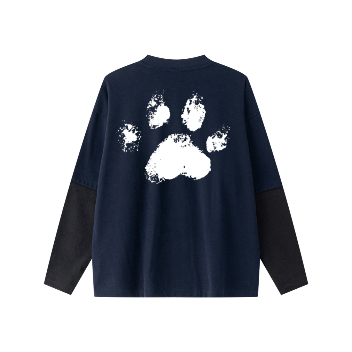 320GSM Unisex Faux Layered Solid Color Base Layer Long-Sleeve Navy Blue/Black