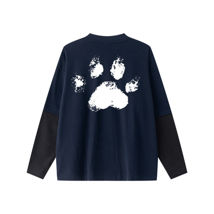 320GSM Unisex Faux Layered Solid Color Base Layer Long-Sleeve Navy Blue/Black