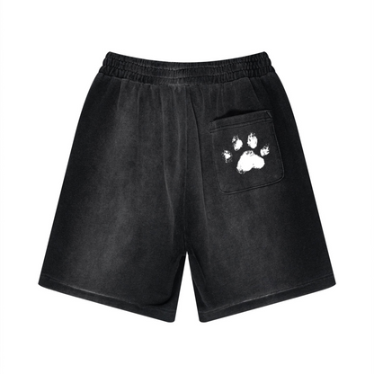 330GSM Unisex Heavyweight Distressed PP Spray Fade Shorts Vintage Black