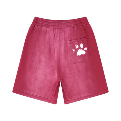 330GSM Unisex Heavyweight Distressed PP Spray Fade Shorts Vintage Red