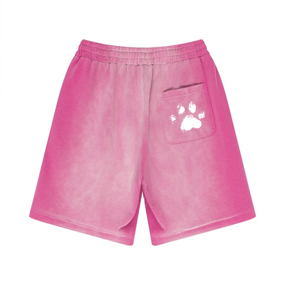 330GSM Unisex Heavyweight Distressed PP Spray Fade Shorts Vintage Rose Pink