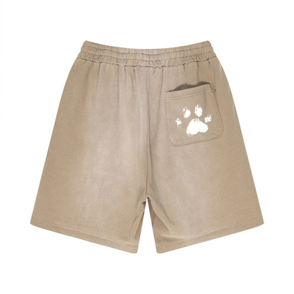 330GSM Unisex Heavyweight Distressed PP Spray Fade Shorts Vintage Khaki