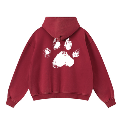 400GSM Unisex Washed Heavyweight Boxy-Fit Hoodie Vintage Red