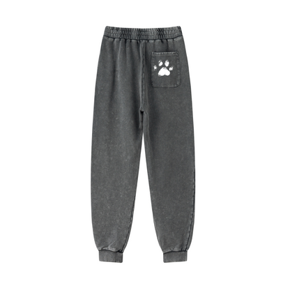 400GSM Men's Heavyweight Snow-Washed Ribbed-Cuff Jogger Pants Dark Grey