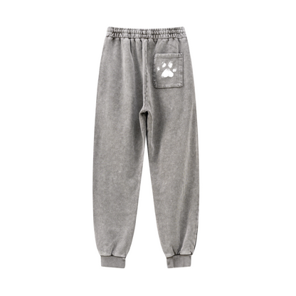 400GSM Men's Heavyweight Snow-Washed Ribbed-Cuff Jogger Pants Light Grey