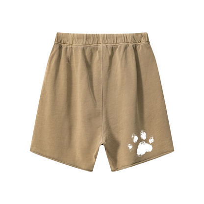 410GSM Unisex Distressed Vintage-Wash Raw-Hem Shorts Khaki