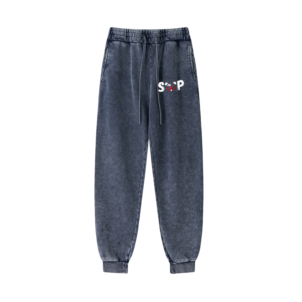 400GSM Men's Heavyweight Snow-Washed Ribbed-Cuff Jogger Pants Royal Blue